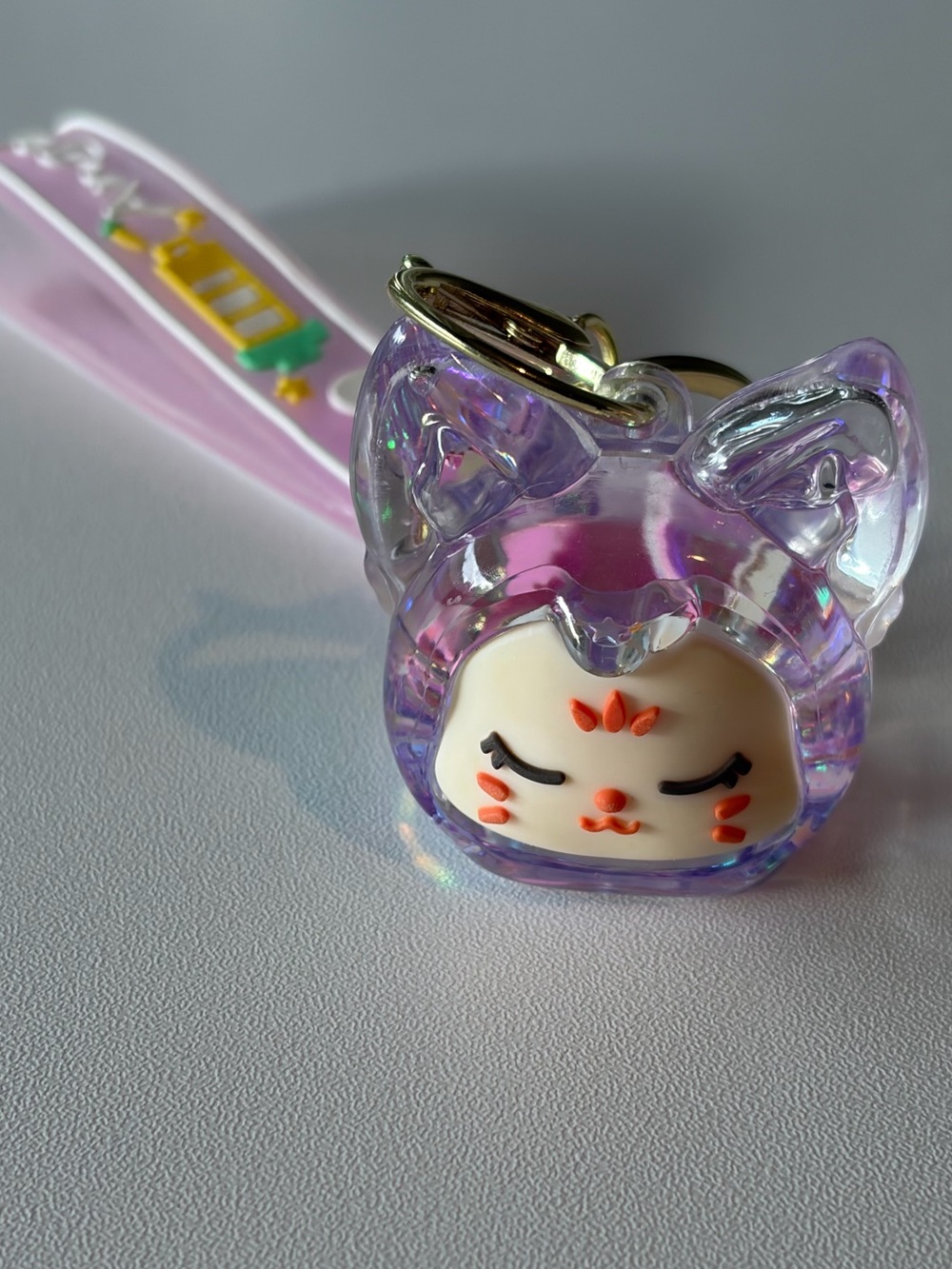 Kawaii Wristlet Keychain with Charm, Cute Glitter Floating Cat Liquid Shaker Key - Picture 5 of 8